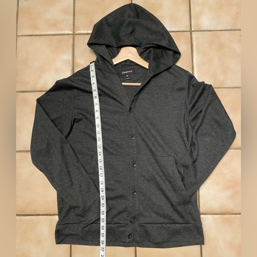Betabrand Hooded Cardigan Women's Medium Black Heather Grey V-Neck Sweater USA